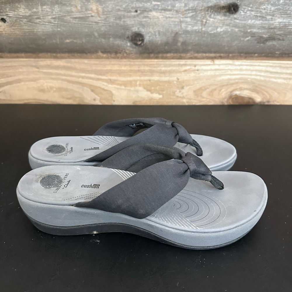 Clarks Cloudsteppers Women's Sandals Size 9 Arla Glison Flip Flop Black Fabric - Picture 4 of 9